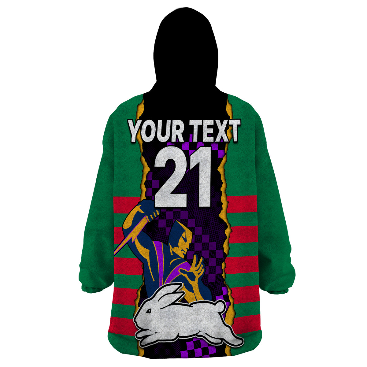 (Custom Text And Number) NRL Combine Rabbitohs and Storm Wearable Blanket Hoodie - Vibe Hoodie Shop