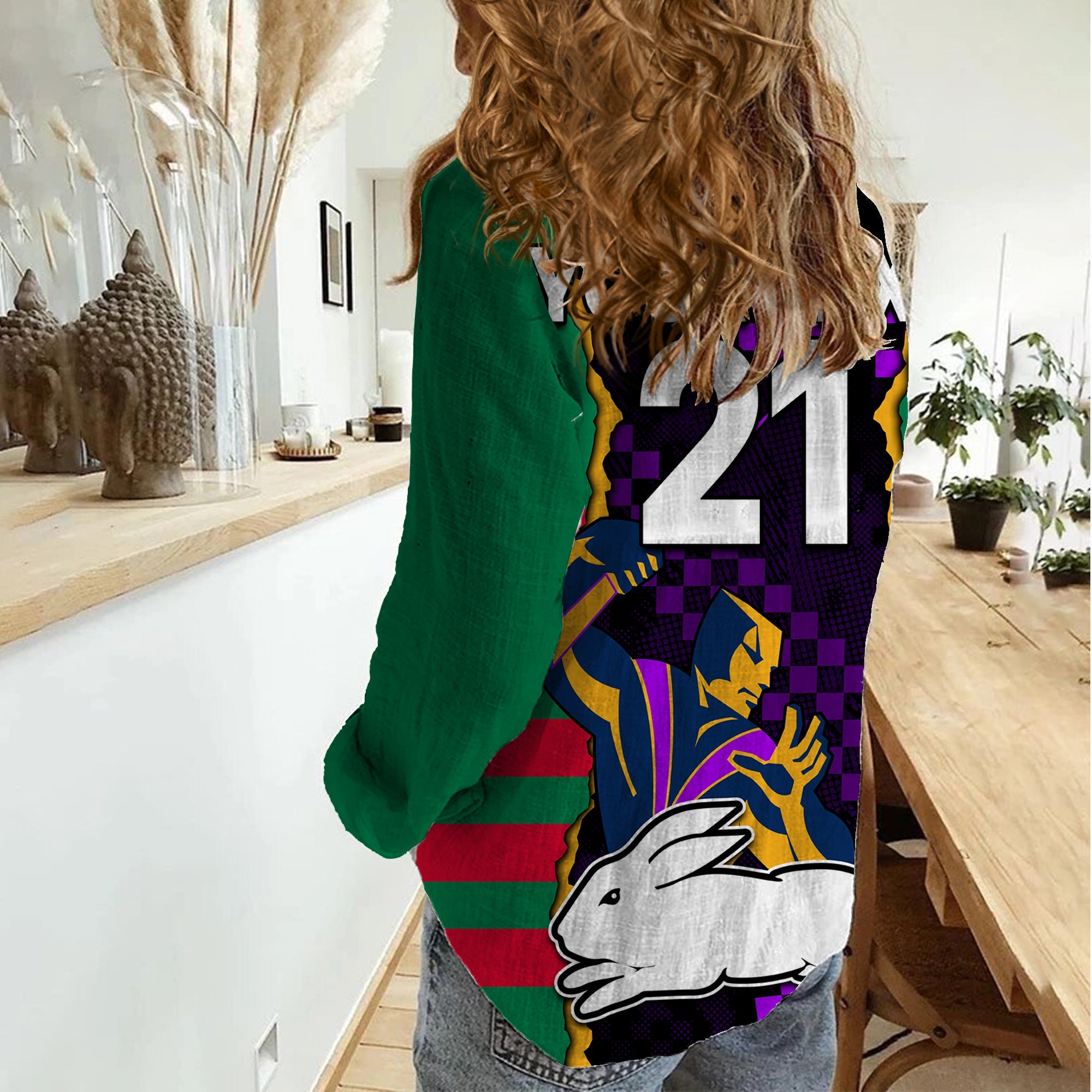 (Custom Text And Number) NRL Combine Rabbitohs and Storm Women Casual Shirt - Vibe Hoodie Shop