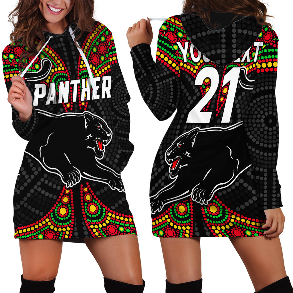 (Custom Text And Number) Panthers Liquorice Allsorts Rugby Aboriginal Hoodie Dress - Vibe Hoodie Shop