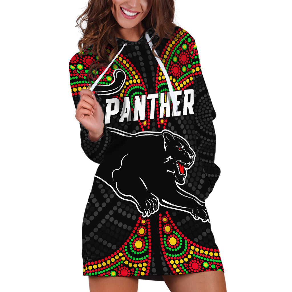 (Custom Text And Number) Panthers Liquorice Allsorts Rugby Aboriginal Hoodie Dress - Vibe Hoodie Shop