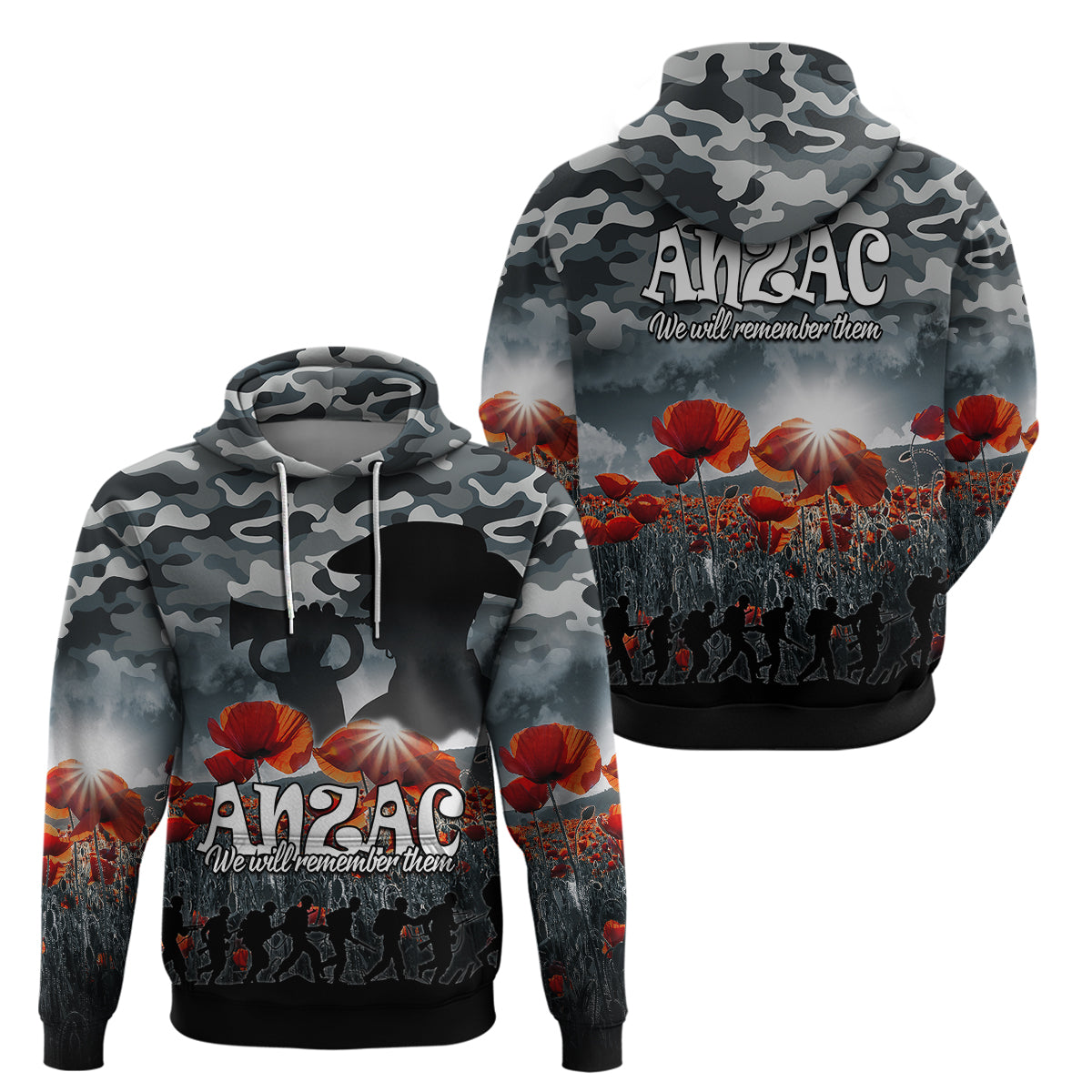 Anzac Day Hoodie Soldier Poppy Vibe LT9 - Vibe Hoodie Shop