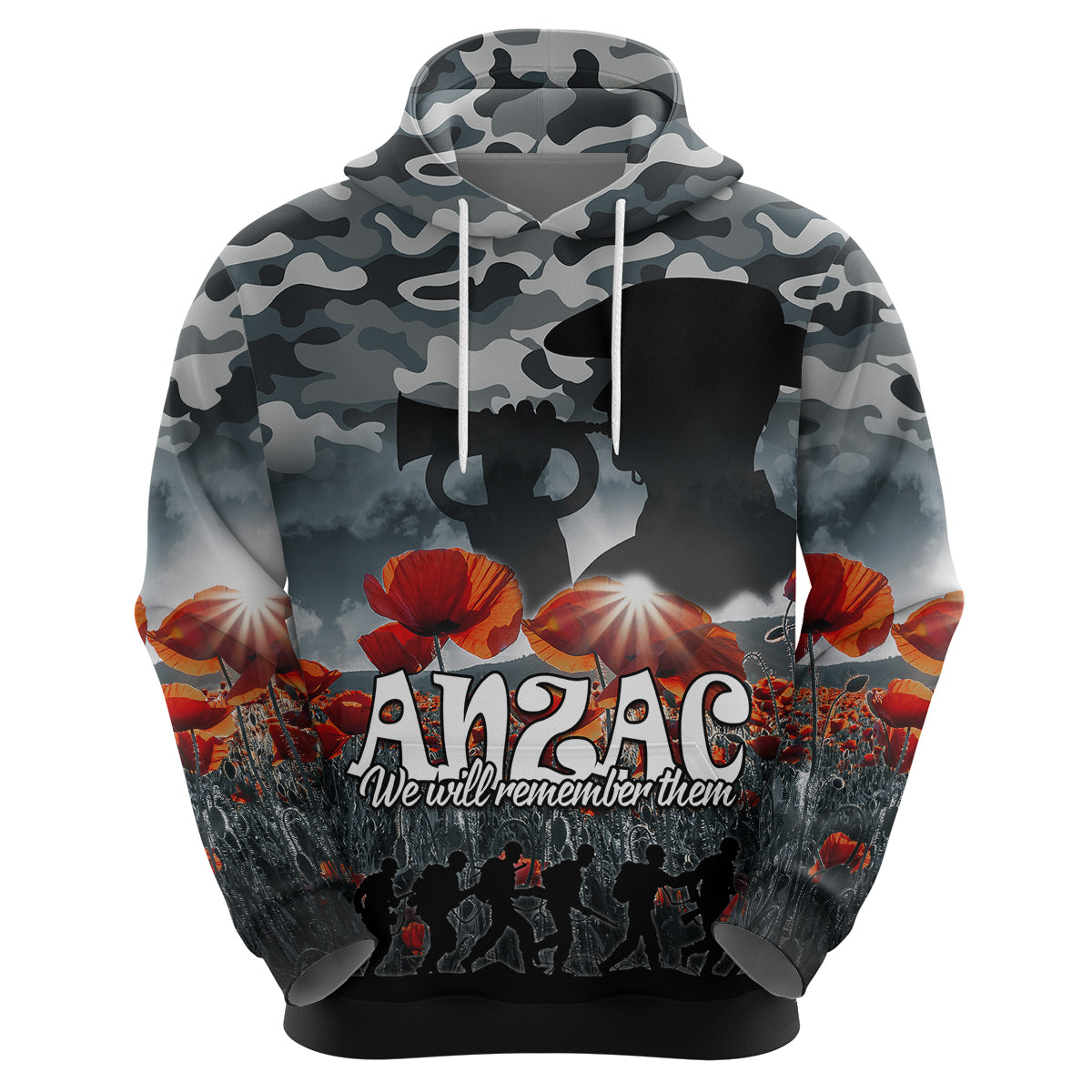 Anzac Day Hoodie Soldier Poppy Vibe LT9 - Vibe Hoodie Shop