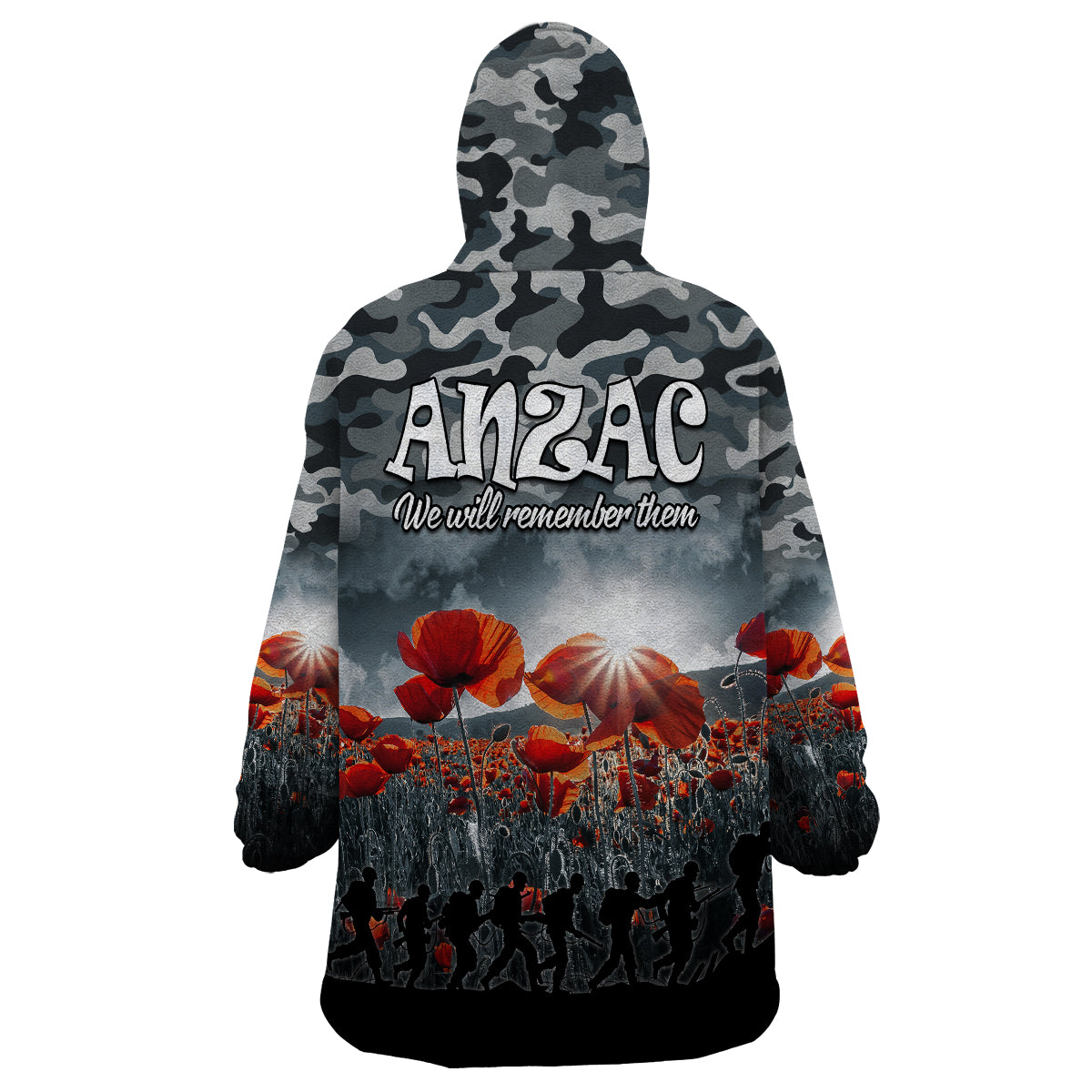 Anzac Day Wearable Blanket Hoodie Soldier Poppy Vibe - Vibe Hoodie Shop