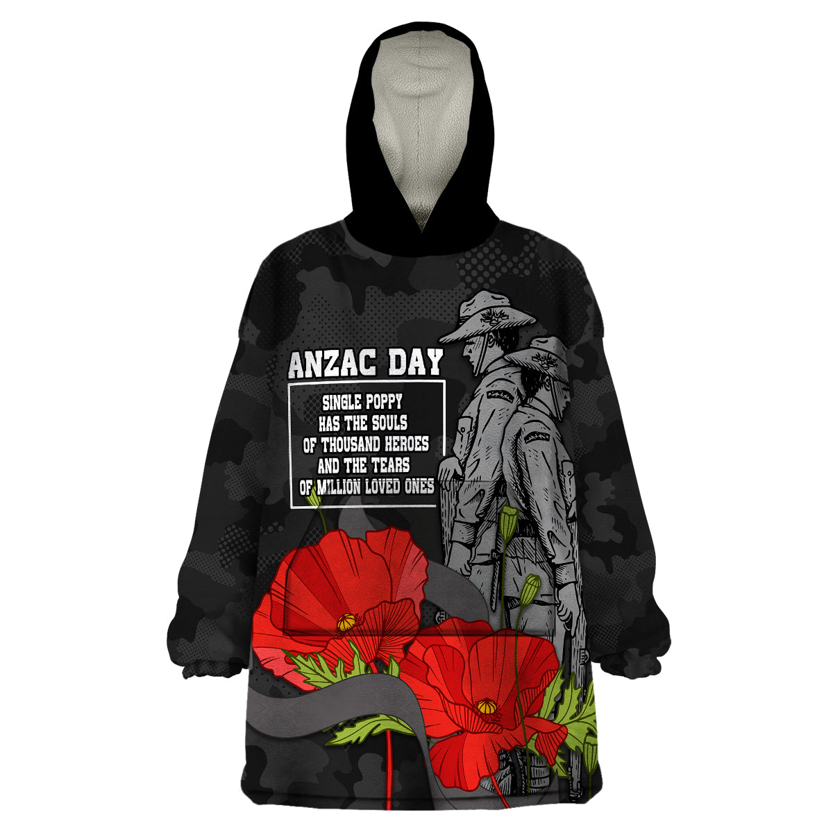 ANZAC Day Wearable Blanket Hoodie Soldiers Fighting at War - Vibe Hoodie Shop