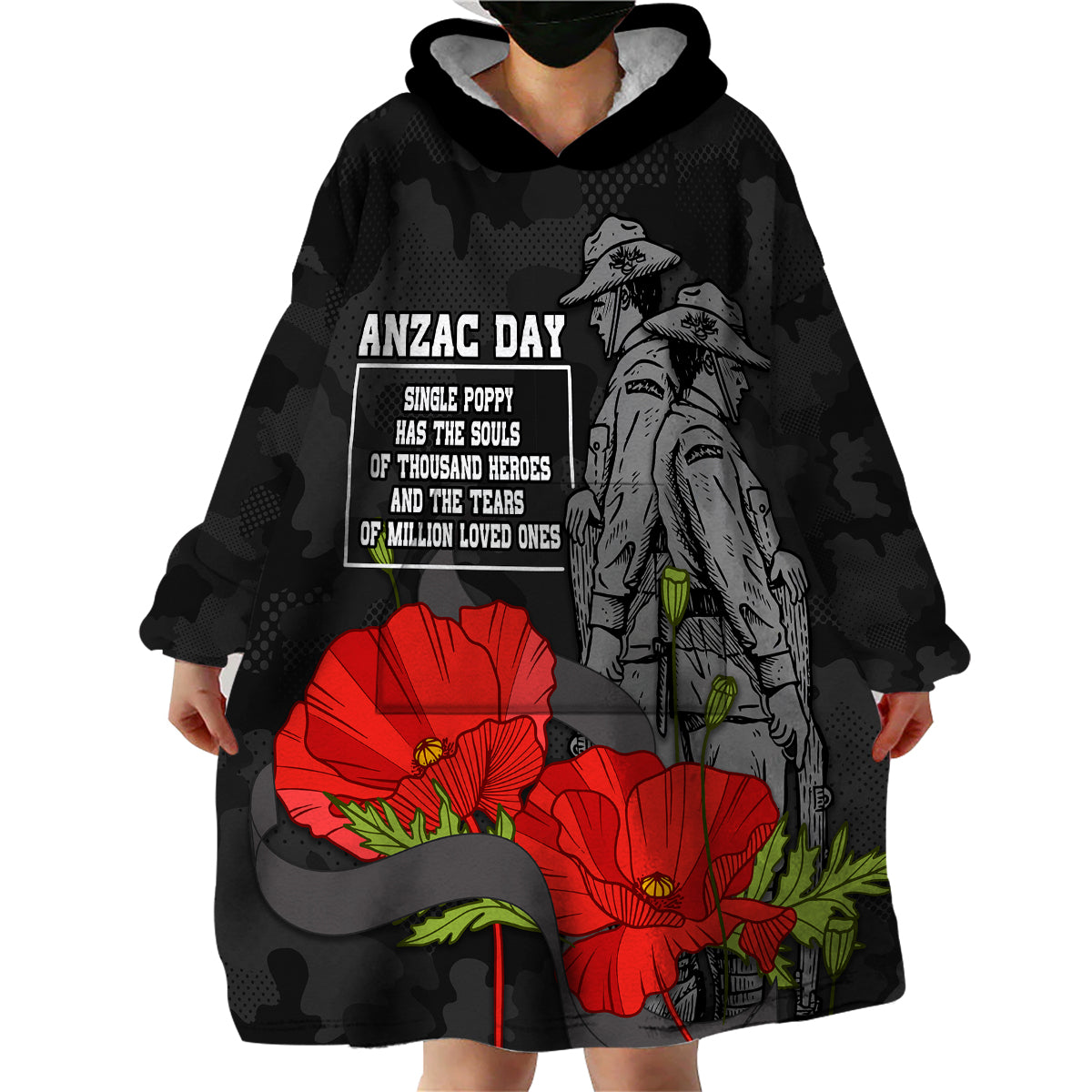 ANZAC Day Wearable Blanket Hoodie Soldiers Fighting at War - Vibe Hoodie Shop