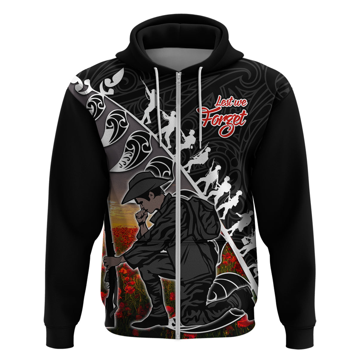 Aotearoa ANZAC Day Hoodie Maori Fern With Poppy  Vibe LT9 - Vibe Hoodie Shop