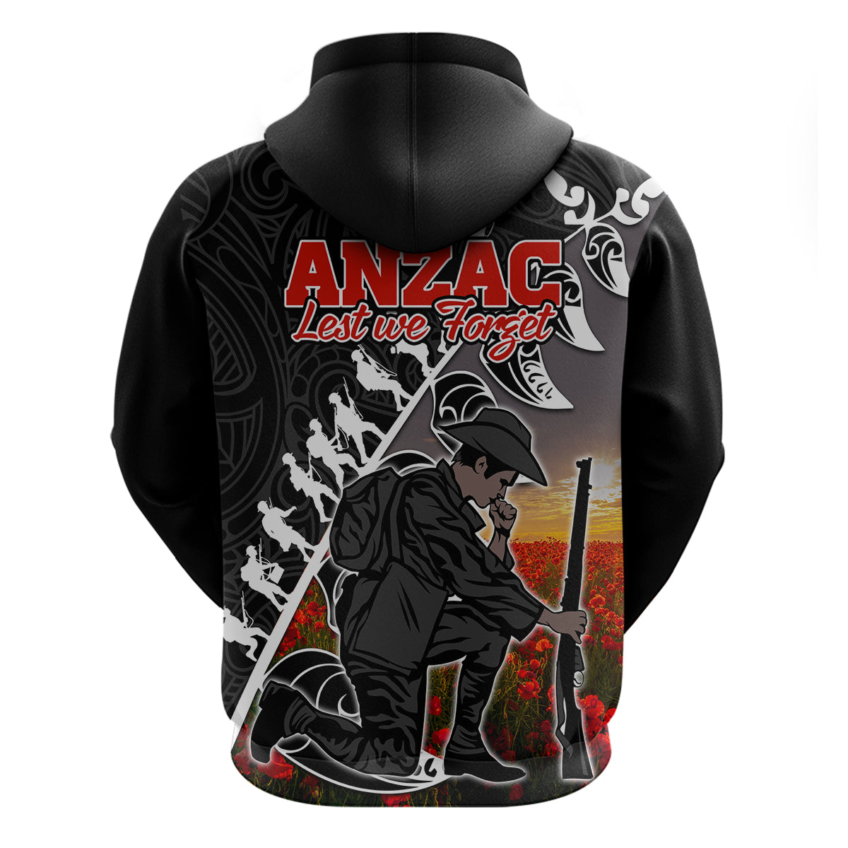 Aotearoa ANZAC Day Hoodie Maori Fern With Poppy  Vibe LT9 - Vibe Hoodie Shop