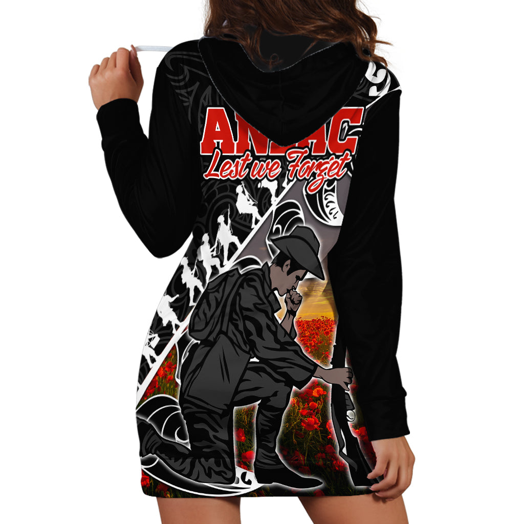Aotearoa ANZAC Day Hoodie Dress Maori Fern With Poppy  Vibe - Vibe Hoodie Shop