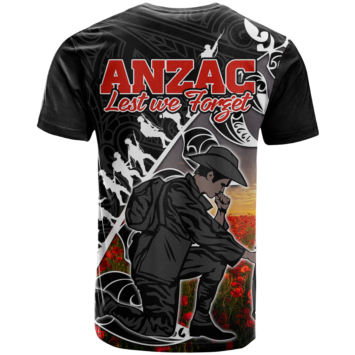 Aotearoa ANZAC Day T Shirt Maori Fern With Poppy  Vibe LT9 - Vibe Hoodie Shop