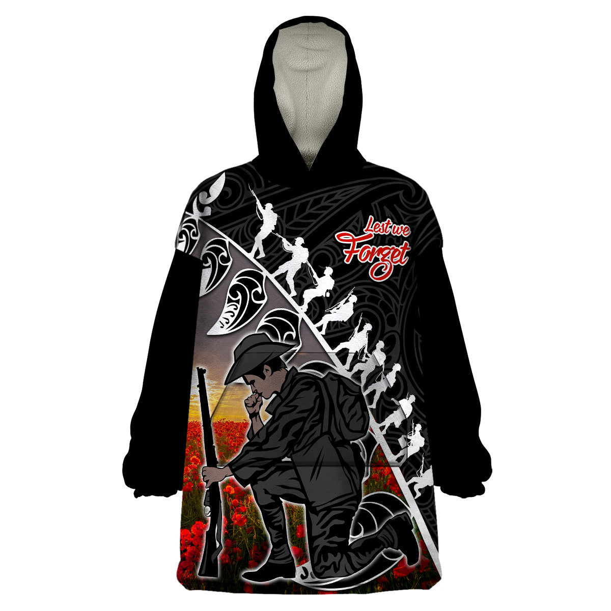 Aotearoa ANZAC Day Wearable Blanket Hoodie Maori Fern With Poppy  Vibe - Vibe Hoodie Shop