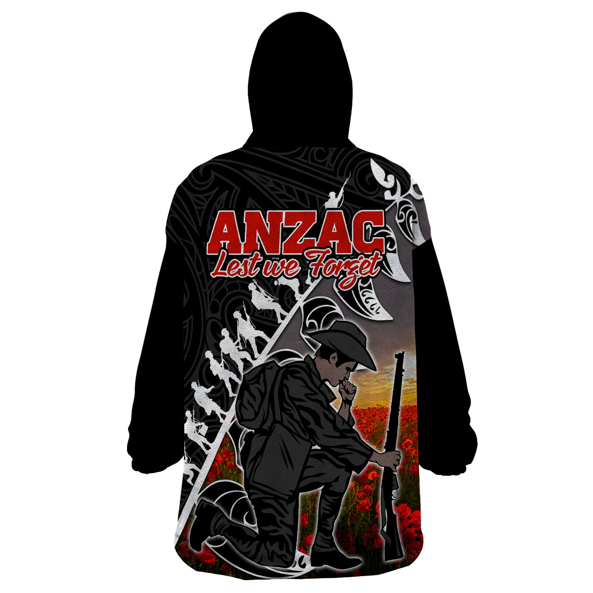 Aotearoa ANZAC Day Wearable Blanket Hoodie Maori Fern With Poppy  Vibe - Vibe Hoodie Shop