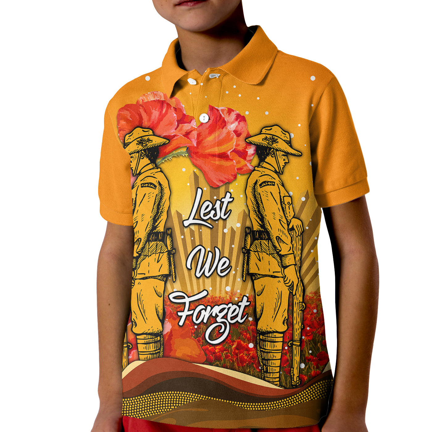 (Custom Personalised) Aboriginal Anzac Day Kid Polo Shirt Soldier Poppy Vibe - Vibe Hoodie Shop