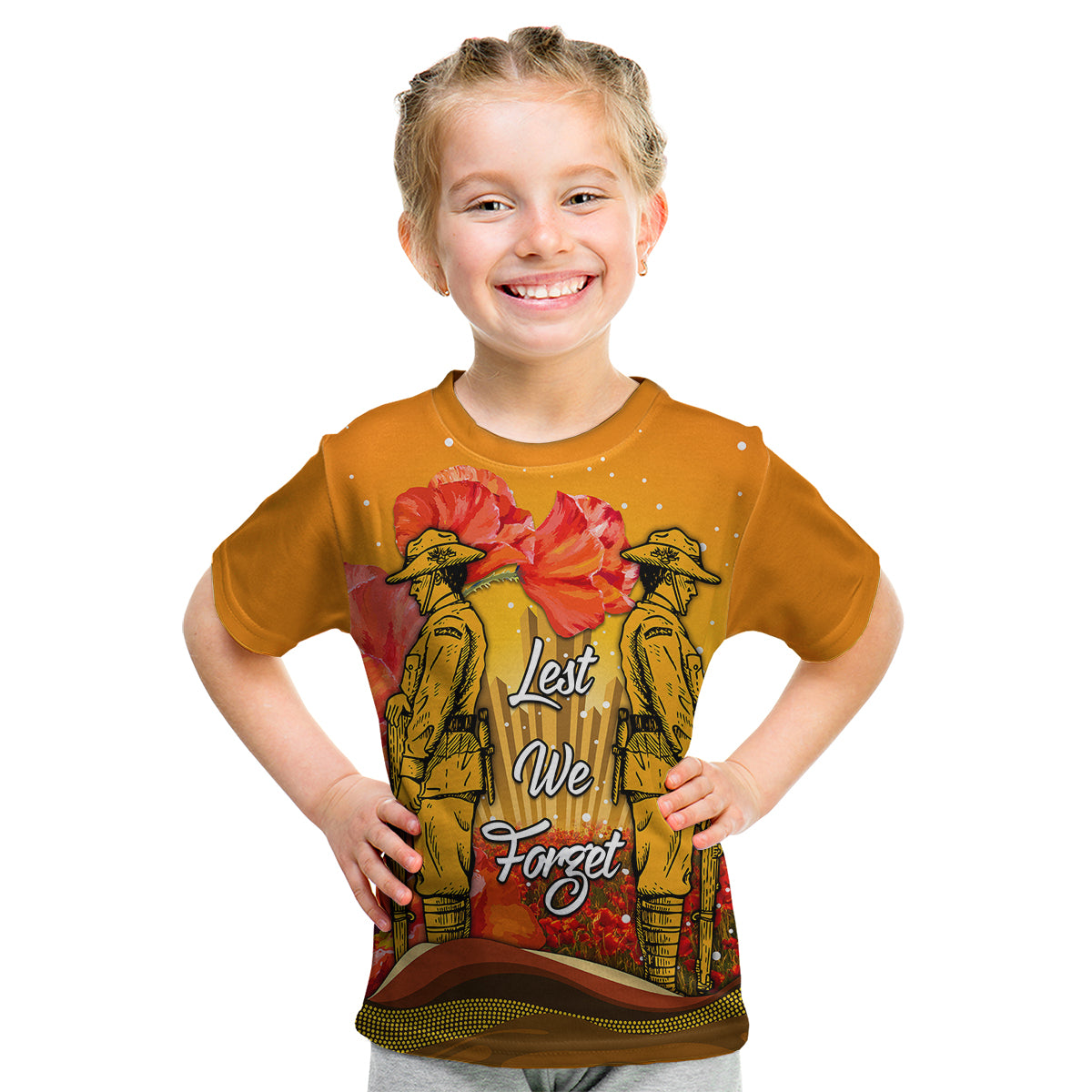 (Custom Personalised) Aboriginal Anzac Day Kid T Shirt Soldier Poppy Vibe - Vibe Hoodie Shop