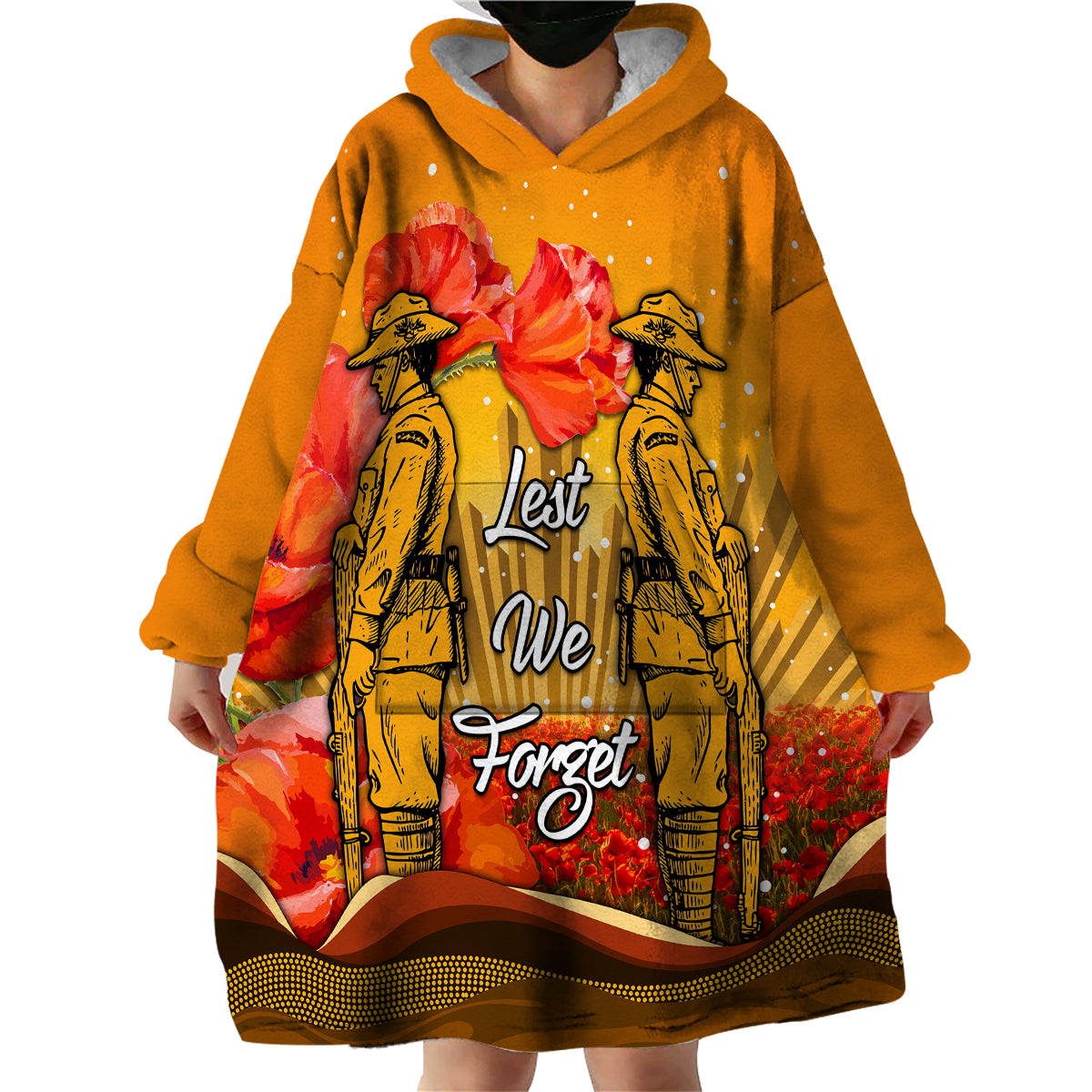 (Custom Personalised) Aboriginal Anzac Day Wearable Blanket Hoodie Soldier Poppy Vibe - Vibe Hoodie Shop