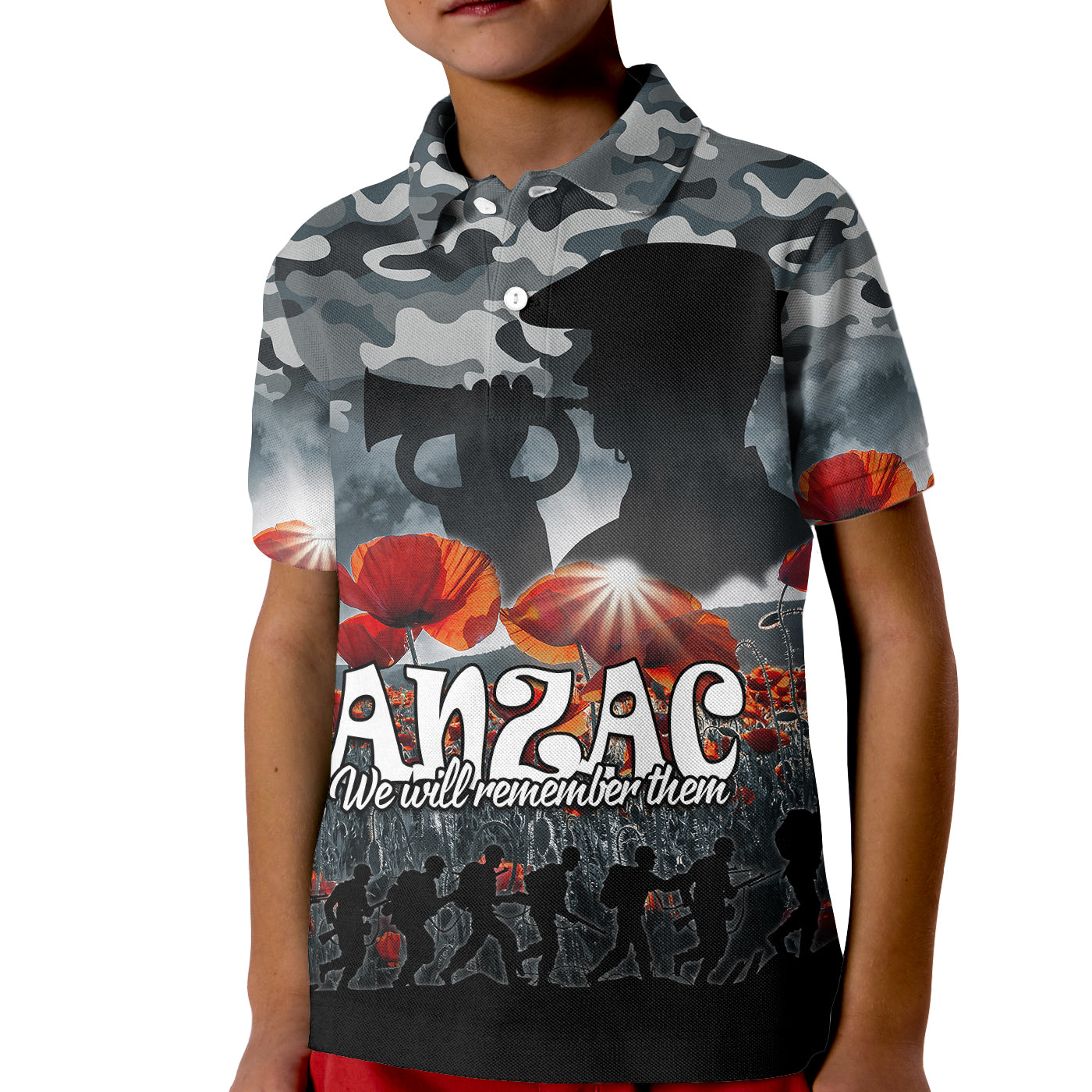 (Custom Personalised) Anzac Day Kid Polo Shirt Soldier Poppy Vibe - Vibe Hoodie Shop