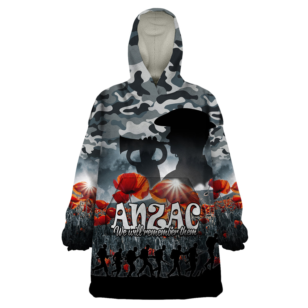 (Custom Personalised) Anzac Day Wearable Blanket Hoodie Soldier Poppy Vibe - Vibe Hoodie Shop