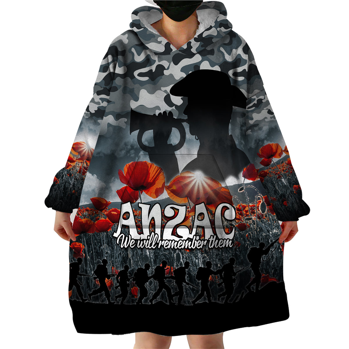 (Custom Personalised) Anzac Day Wearable Blanket Hoodie Soldier Poppy Vibe - Vibe Hoodie Shop