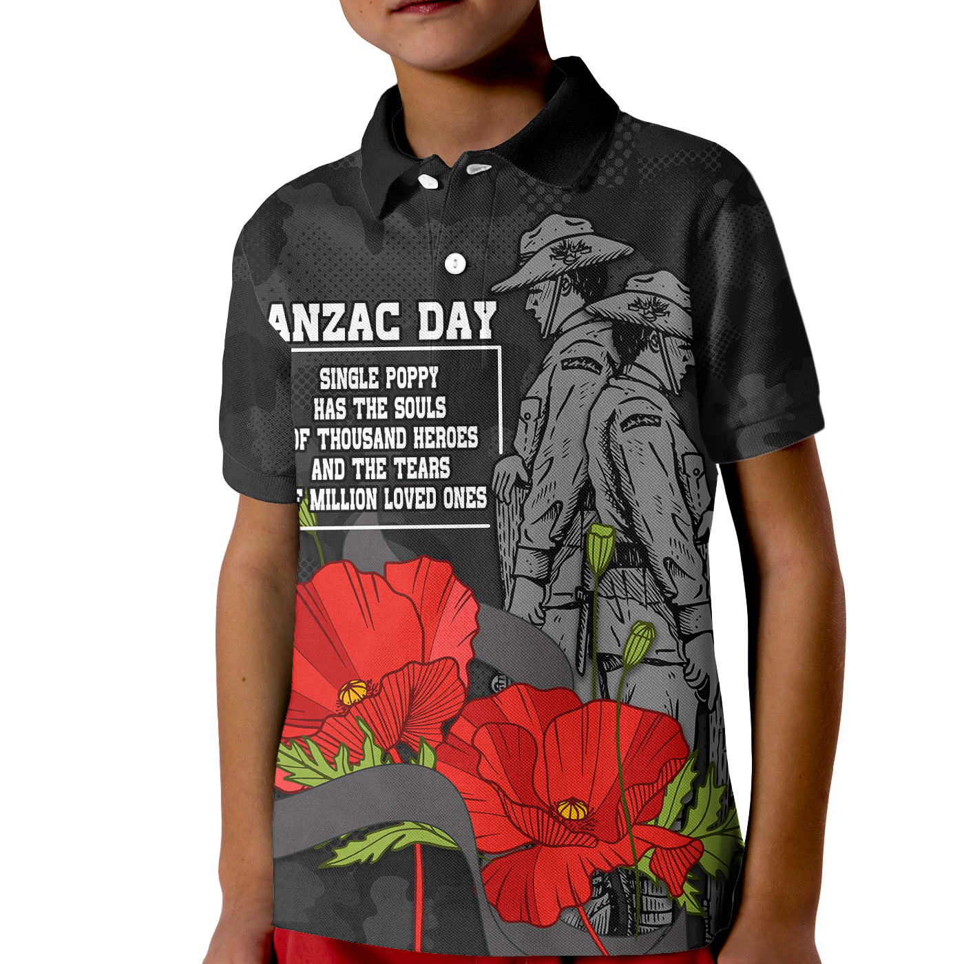 (Custom Personalised) ANZAC Day Kid Polo Shirt Soldiers Fighting at War - Vibe Hoodie Shop