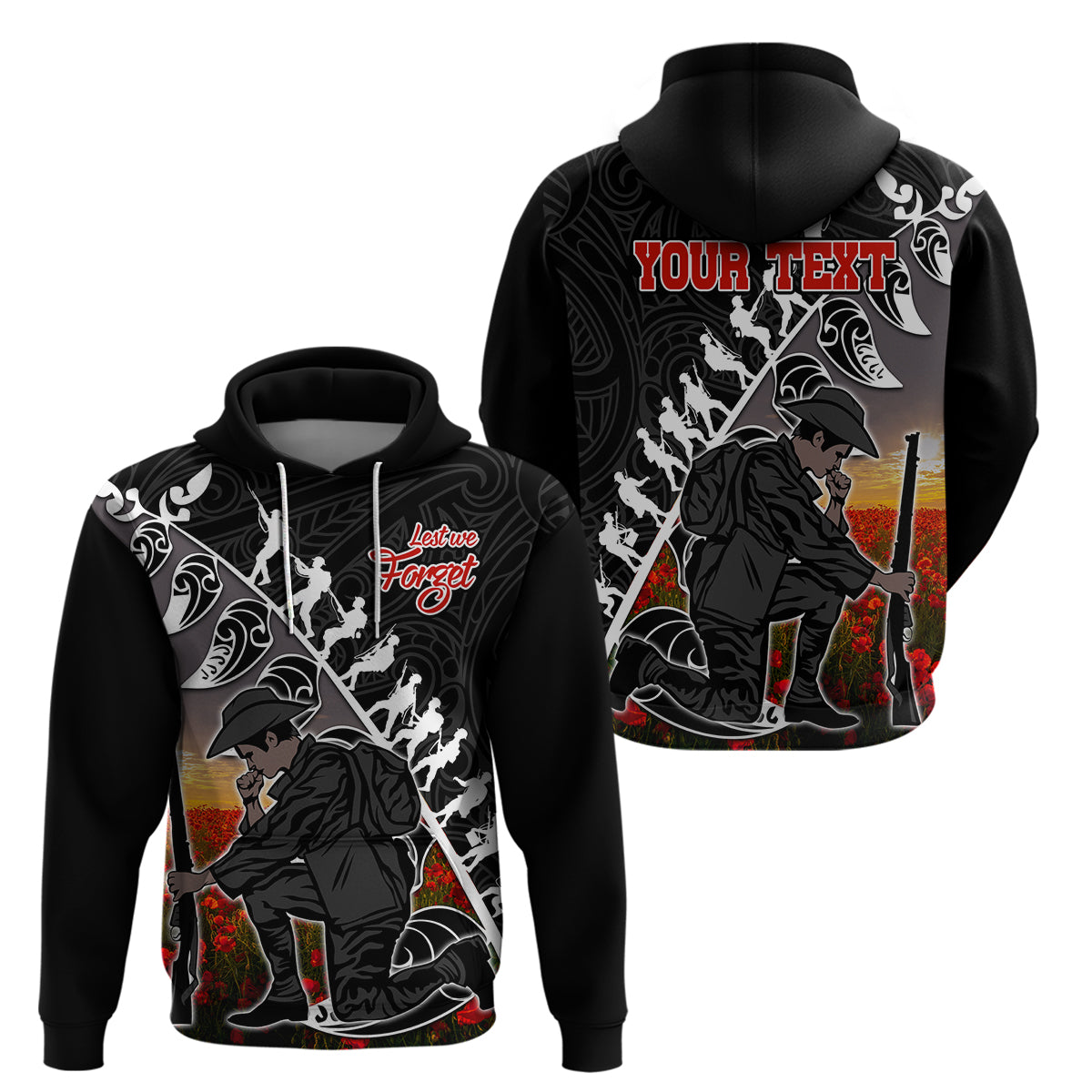 (Custom Personalised) Aotearoa ANZAC Day Hoodie Maori Fern With Poppy  Vibe LT9 - Vibe Hoodie Shop