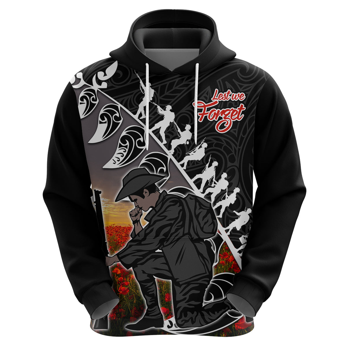 (Custom Personalised) Aotearoa ANZAC Day Hoodie Maori Fern With Poppy  Vibe LT9 - Vibe Hoodie Shop