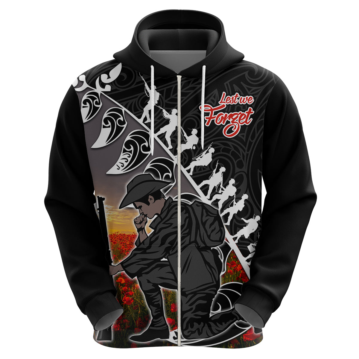 (Custom Personalised) Aotearoa ANZAC Day Hoodie Maori Fern With Poppy  Vibe LT9 - Vibe Hoodie Shop