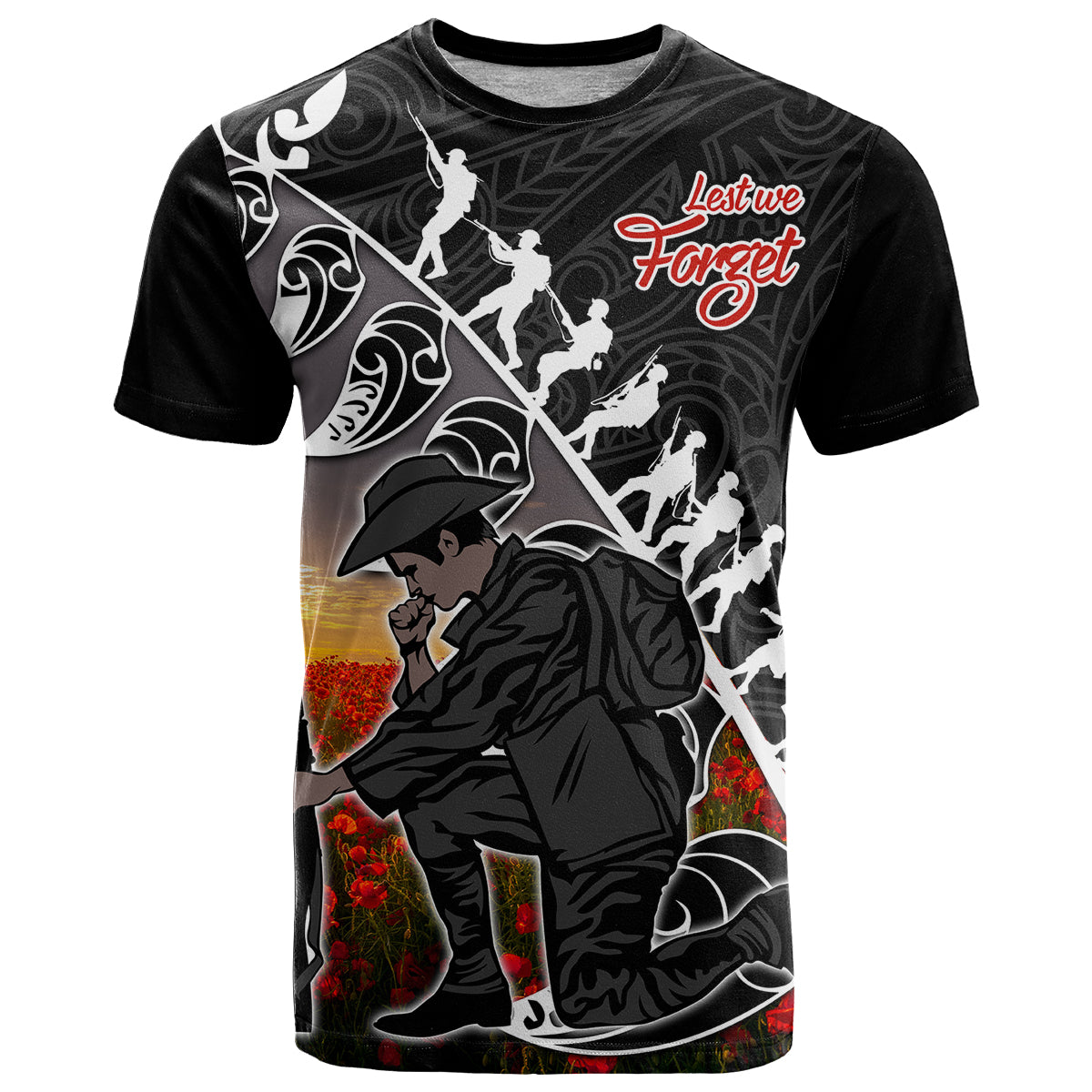 (Custom Personalised) Aotearoa ANZAC Day T Shirt Maori Fern With Poppy  Vibe LT9 - Vibe Hoodie Shop