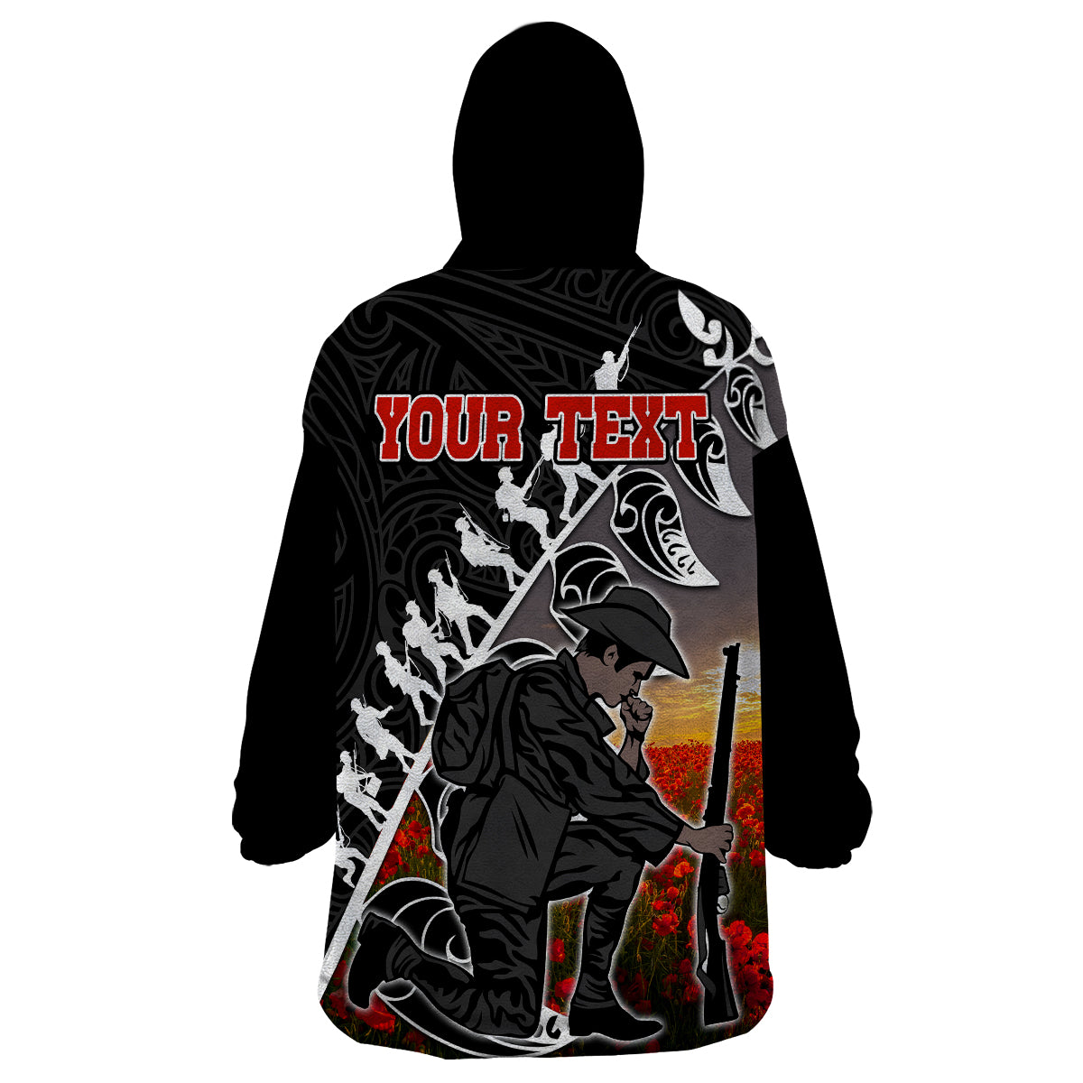 (Custom Personalised) Aotearoa ANZAC Day Wearable Blanket Hoodie Maori Fern With Poppy  Vibe - Vibe Hoodie Shop