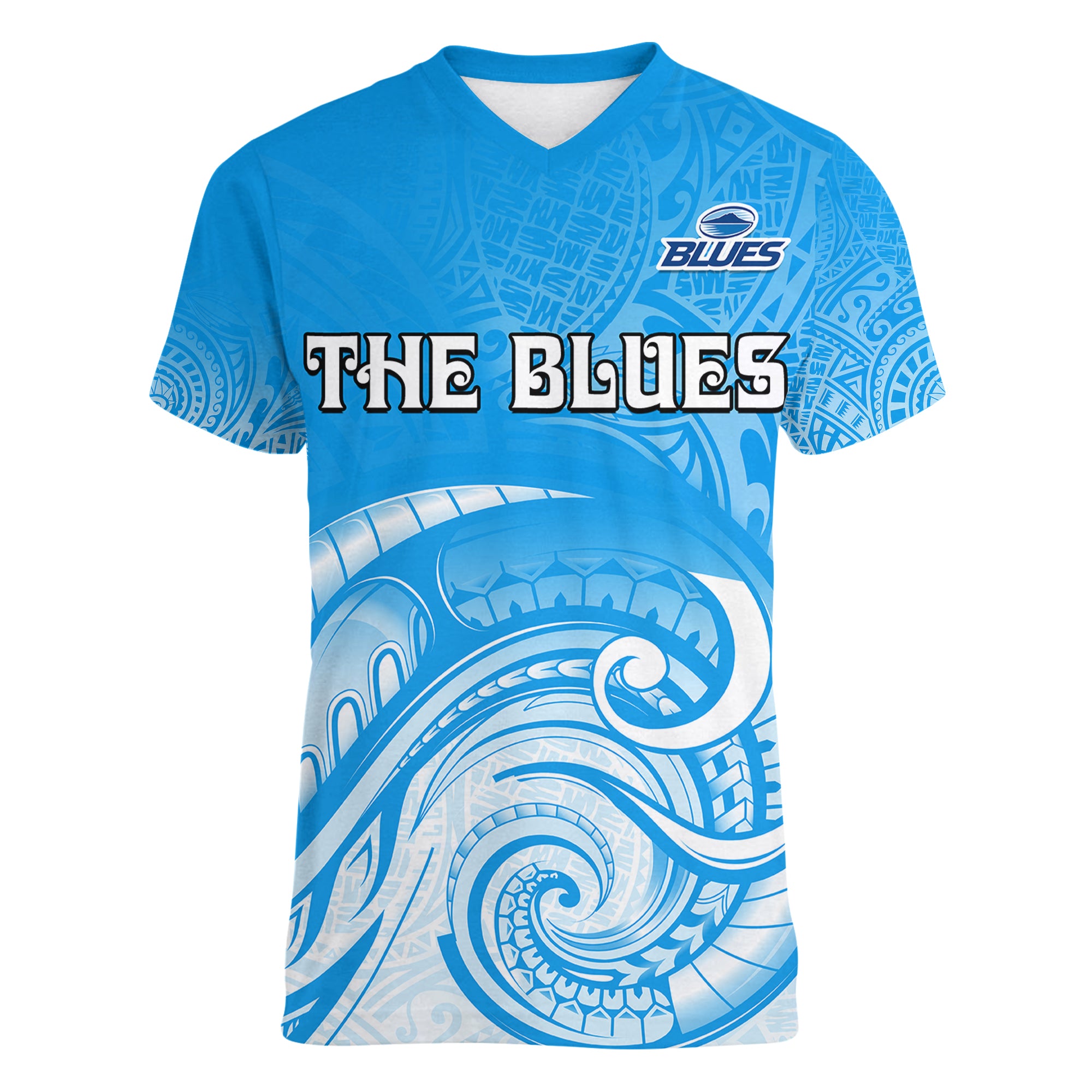 Super Blues Rugby Union Auckland Women V Neck T Shirt New Zealand Koru Maori - Vibe Hoodie Shop