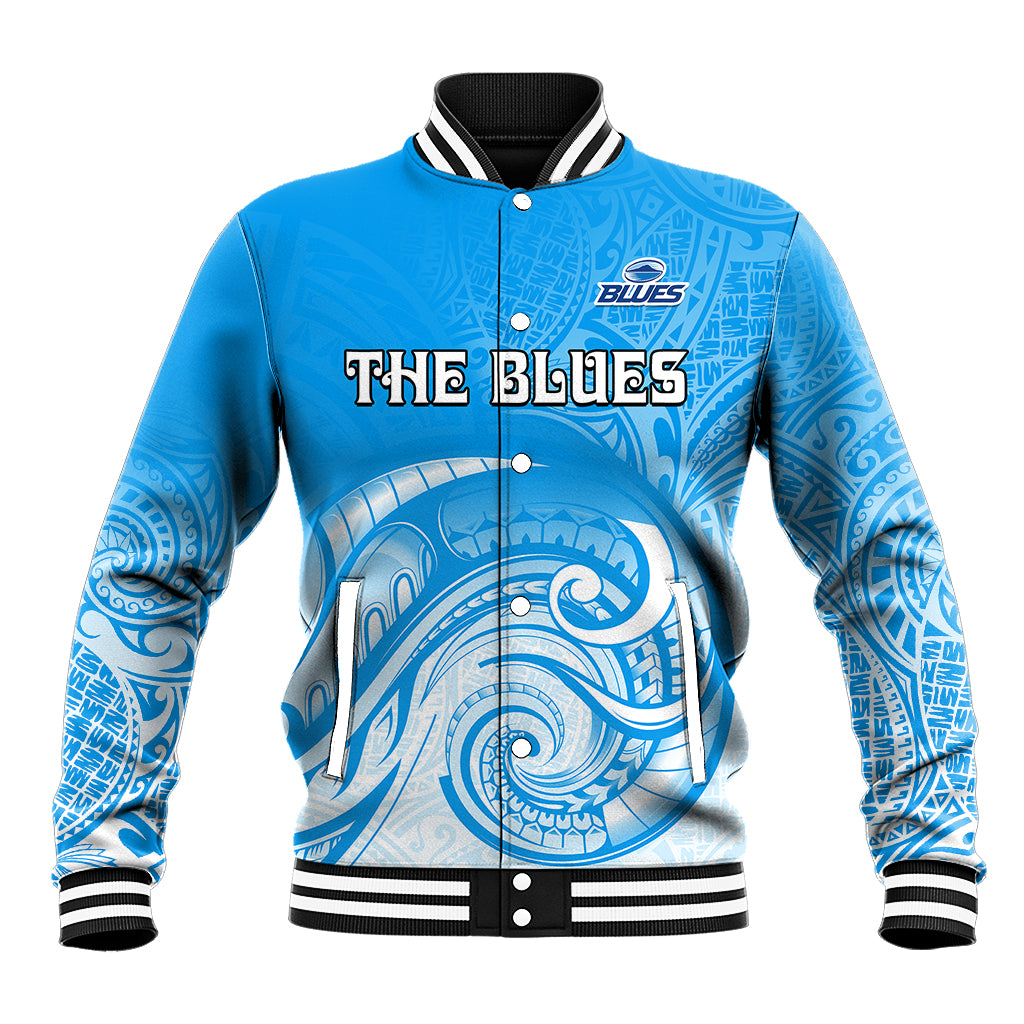 (Custom Text And Number) Super Blues Rugby Union Auckland Baseball Jacket New Zealand Koru Maori - Vibe Hoodie Shop