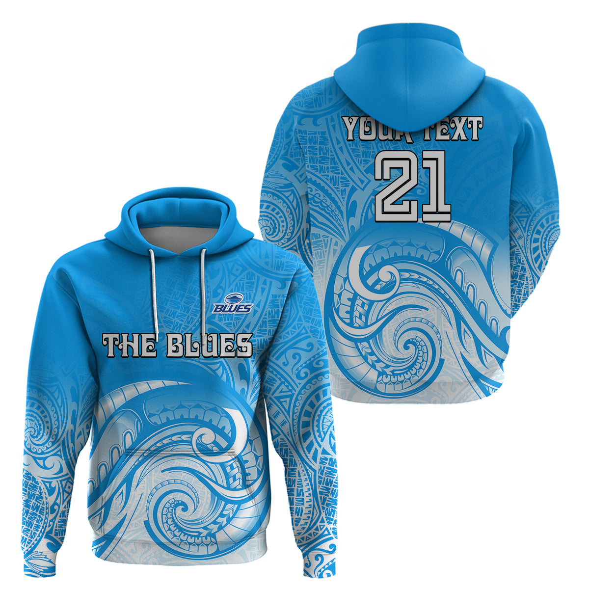 (Custom Text And Number) Super Blues Rugby Union Auckland Hoodie New Zealand Koru Maori LT9 - Vibe Hoodie Shop