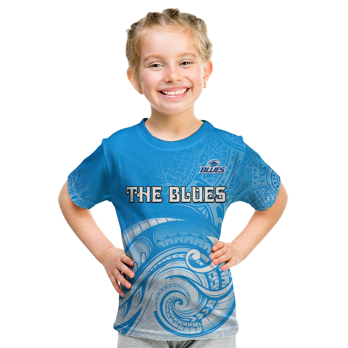 (Custom Text And Number) Super Blues Rugby Union Auckland Kid T Shirt New Zealand Koru Maori - Vibe Hoodie Shop