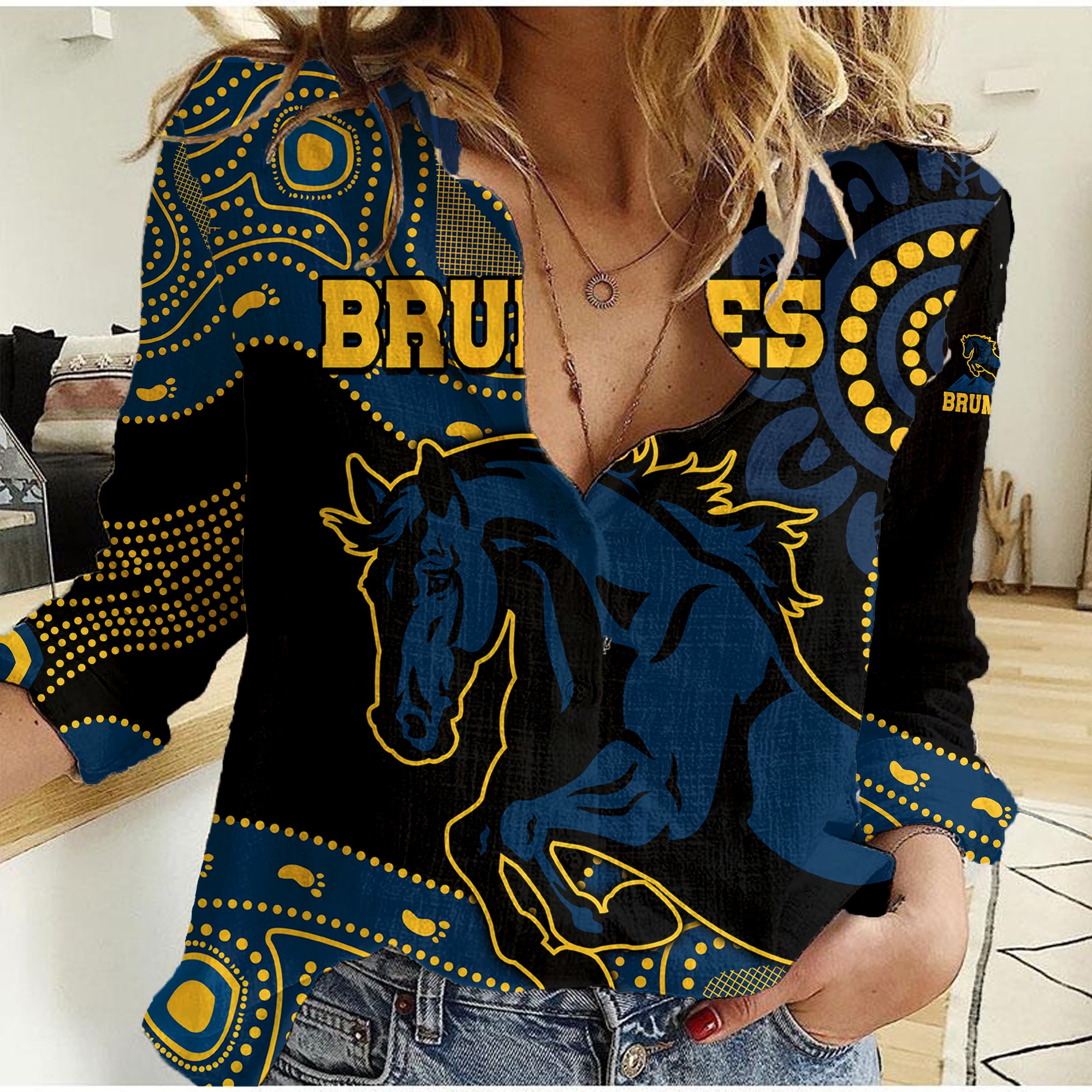 (Custom Text And Number) Brumbies Rugby Union Women Casual Shirt Australia indigenous Aboriginal - Vibe Hoodie Shop