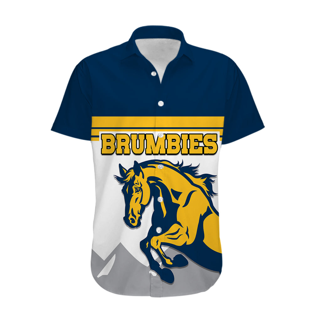 (Custom Text And Number) Brumbies Rugby Union Hawaiian Shirt Australia Silhouettes Of Horses - Vibe Hoodie Shop