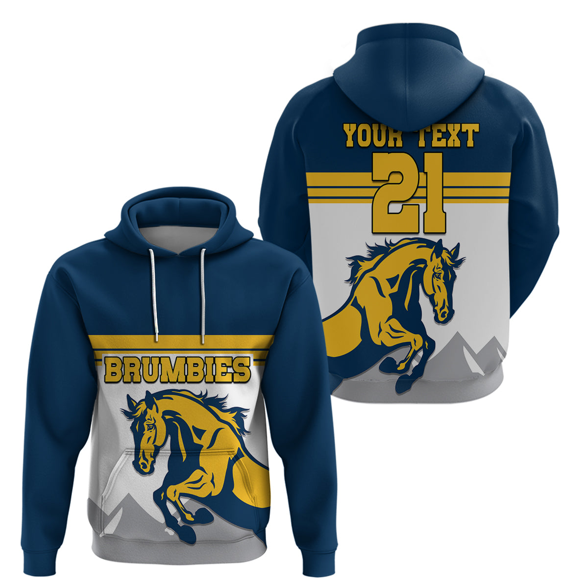 (Custom Text And Number) Brumbies Rugby Union Hoodie Australia Silhouettes Of Horses LT9 - Vibe Hoodie Shop