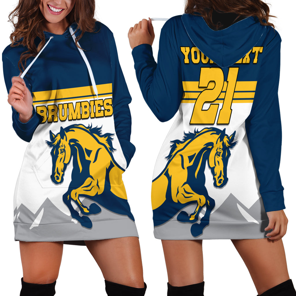 (Custom Text And Number) Brumbies Rugby Union Hoodie Dress Australia Silhouettes Of Horses - Vibe Hoodie Shop