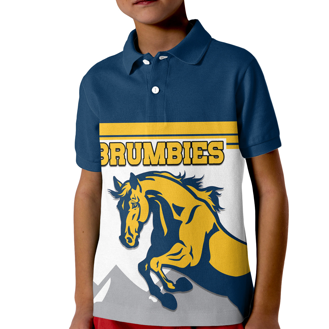 (Custom Text And Number) Brumbies Rugby Union Kid Polo Shirt Australia Silhouettes Of Horses - Vibe Hoodie Shop