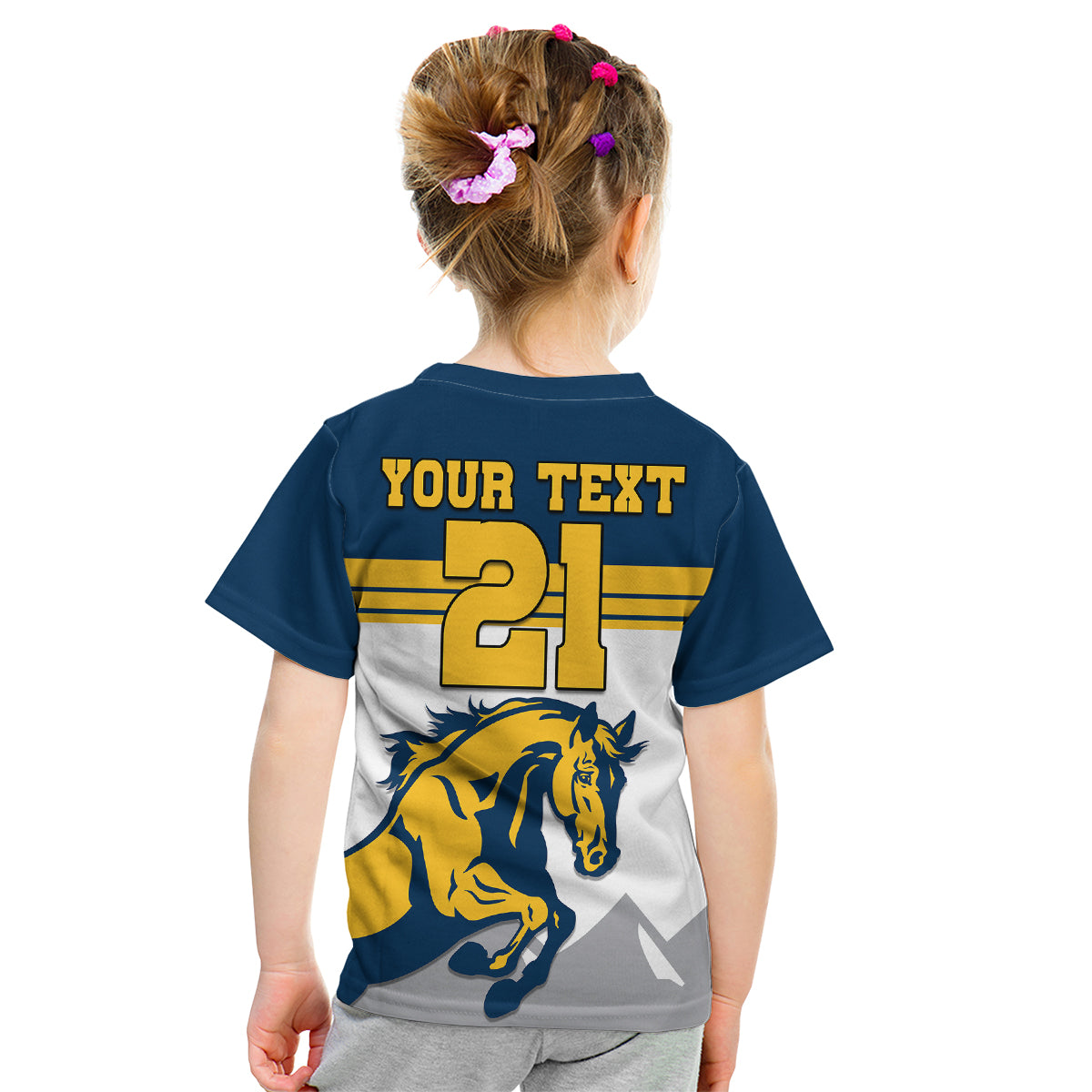 (Custom Text And Number) Brumbies Rugby Union Kid T Shirt Australia Silhouettes Of Horses - Vibe Hoodie Shop