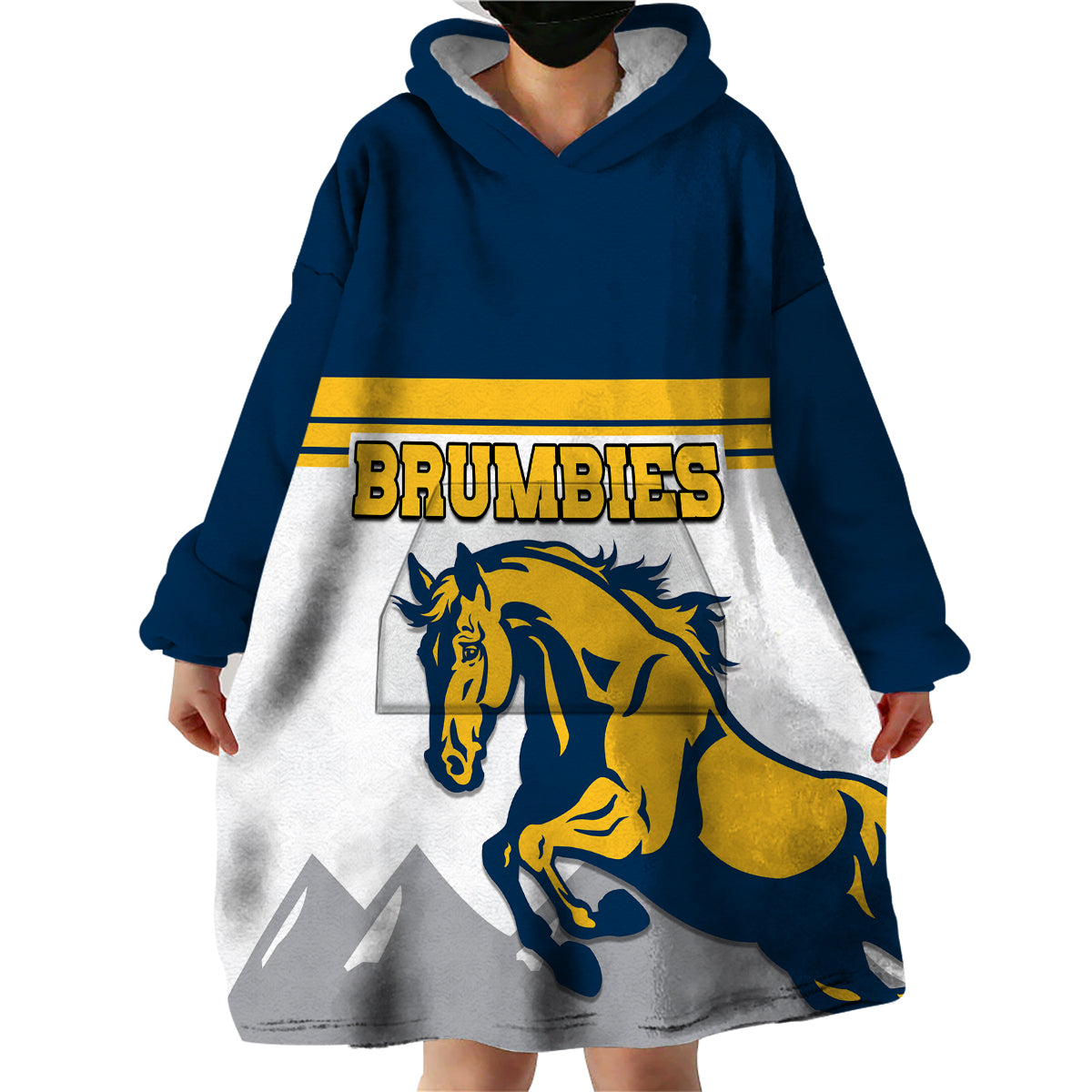 (Custom Text And Number) Brumbies Rugby Union Wearable Blanket Hoodie Australia Silhouettes Of Horses - Vibe Hoodie Shop