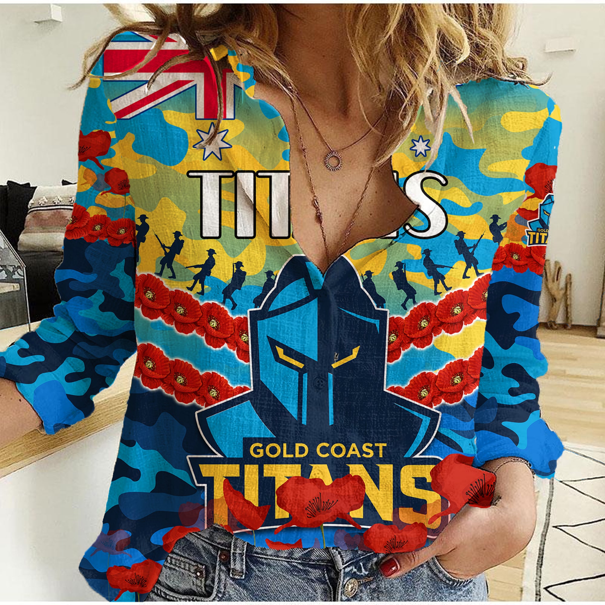 Titans Rugby ANZAC Women Casual Shirt Lest We Forget - Vibe Hoodie Shop