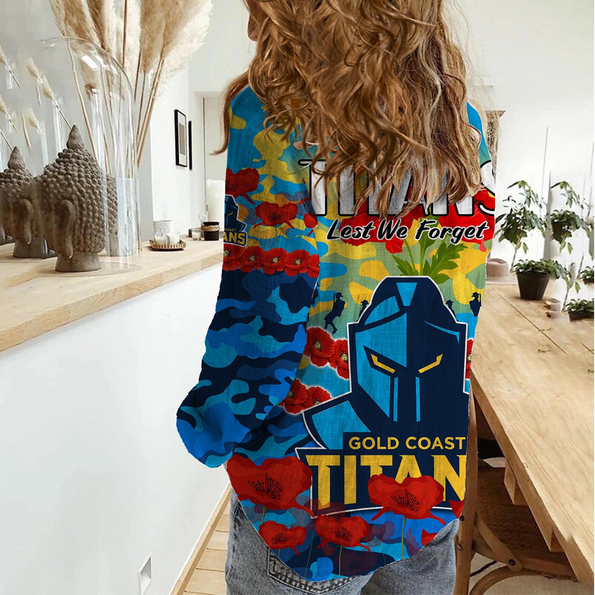 Titans Rugby ANZAC Women Casual Shirt Lest We Forget - Vibe Hoodie Shop