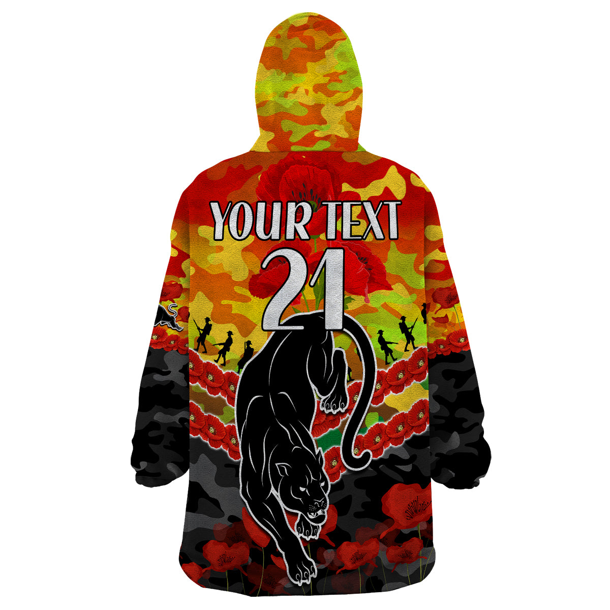 (Custom Text And Number) Panthers Rugby ANZAC Wearable Blanket Hoodie Lest We Forget - Vibe Hoodie Shop