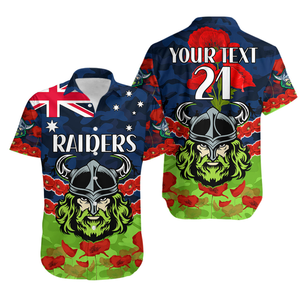(Custom Text And Number) Raiders Rugby ANZAC Hawaiian Shirt Lest We Forget - Vibe Hoodie Shop