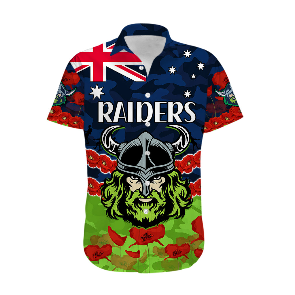 (Custom Text And Number) Raiders Rugby ANZAC Hawaiian Shirt Lest We Forget - Vibe Hoodie Shop