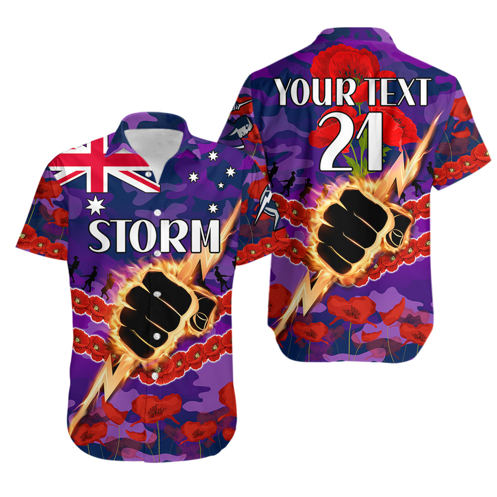 (Custom Text And Number) Storm Rugby ANZAC Hawaiian Shirt Lest We Forget - Vibe Hoodie Shop