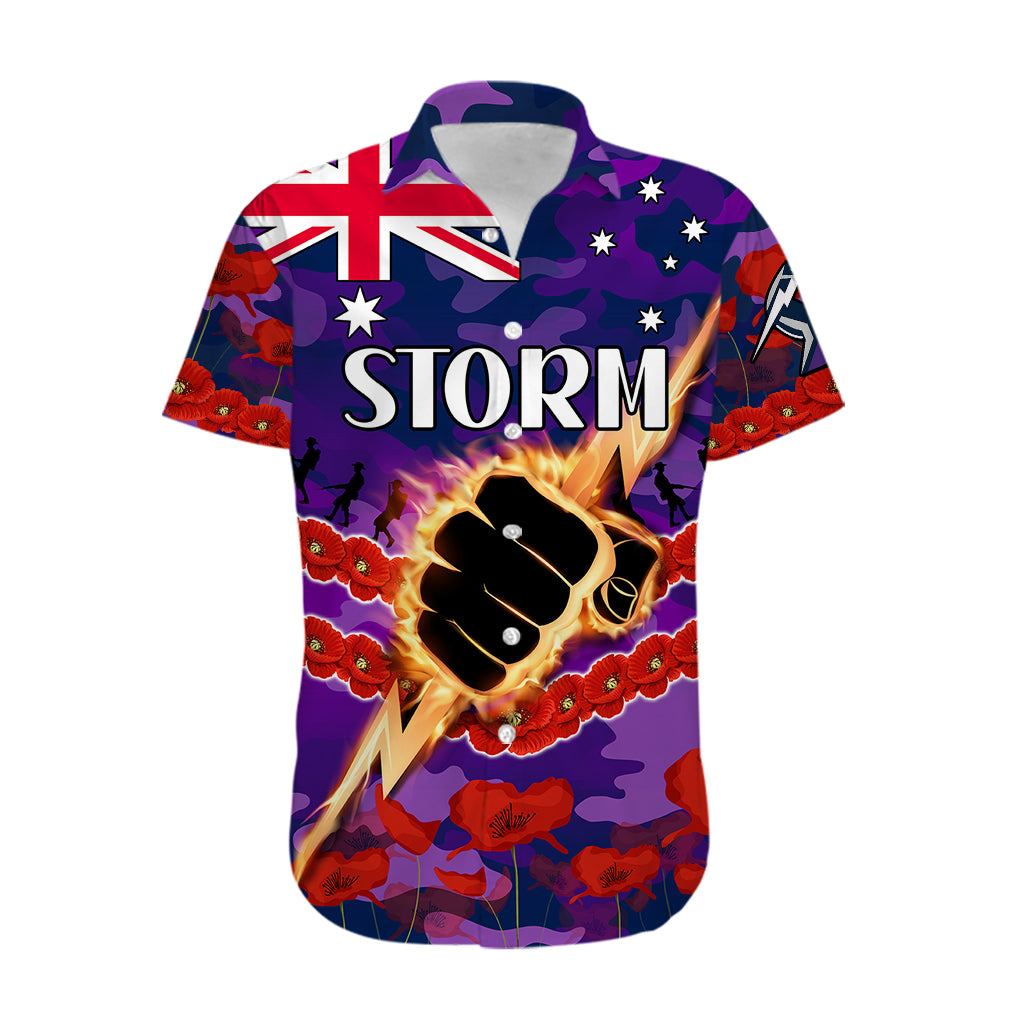 (Custom Text And Number) Storm Rugby ANZAC Hawaiian Shirt Lest We Forget - Vibe Hoodie Shop