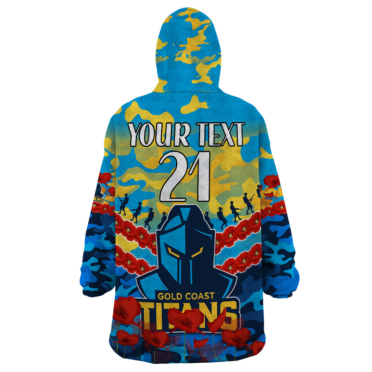 (Custom Text And Number) Titans Rugby ANZAC Wearable Blanket Hoodie Lest We Forget - Vibe Hoodie Shop