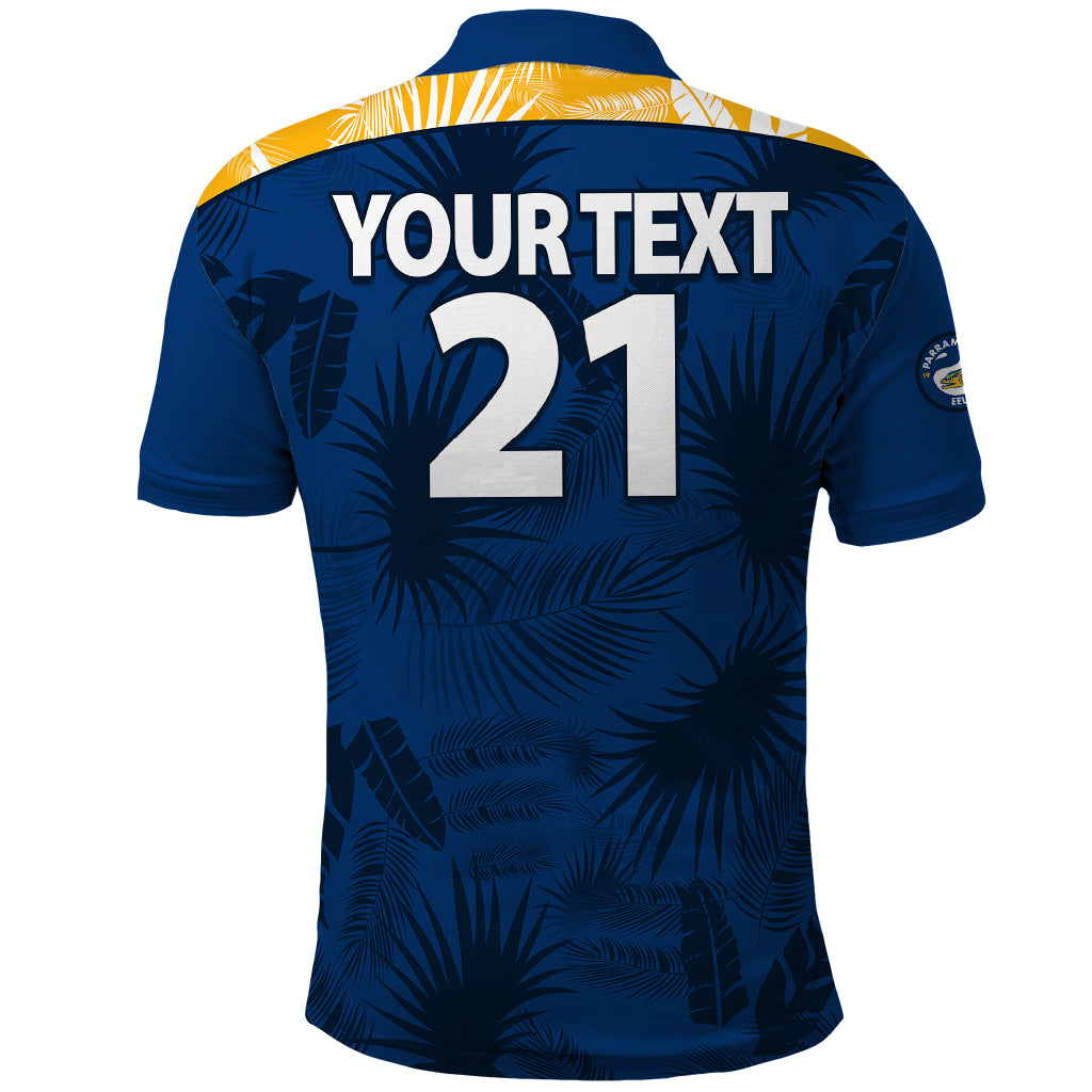 (Custom Text And Number) Parramatta Eels Rugby Polo Shirt Simple Hawaiian Palms Leaf LT9 - Vibe Hoodie Shop