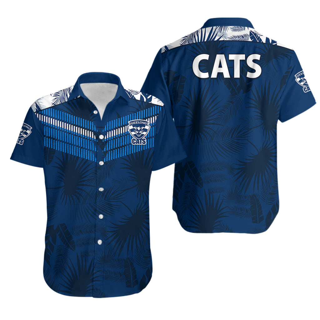 Geelong Cats Football Hawaiian Shirt Simple Hawaiian Palms Leaf - Vibe Hoodie Shop