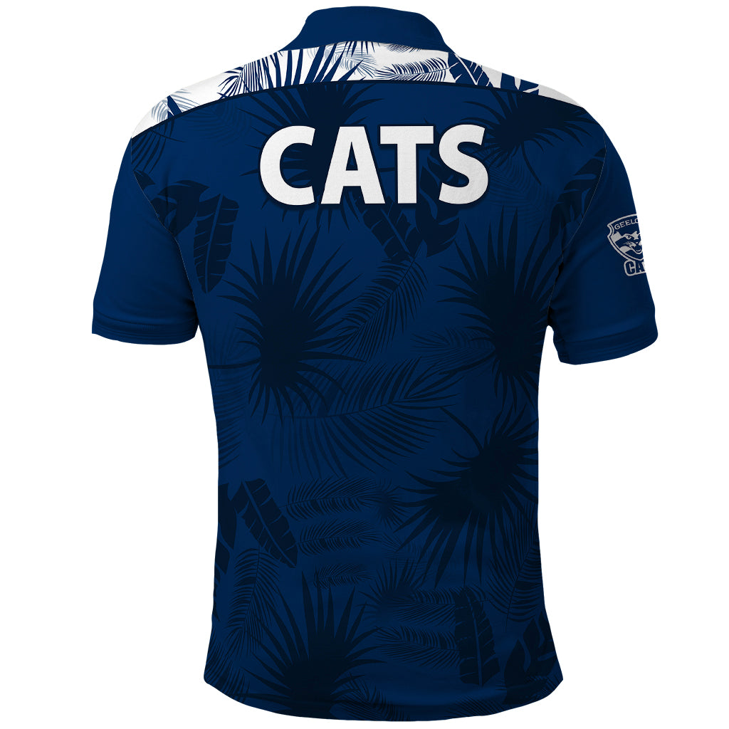 Geelong Cats Football Polo Shirt Simple Hawaiian Palms Leaf LT9 - Vibe Hoodie Shop