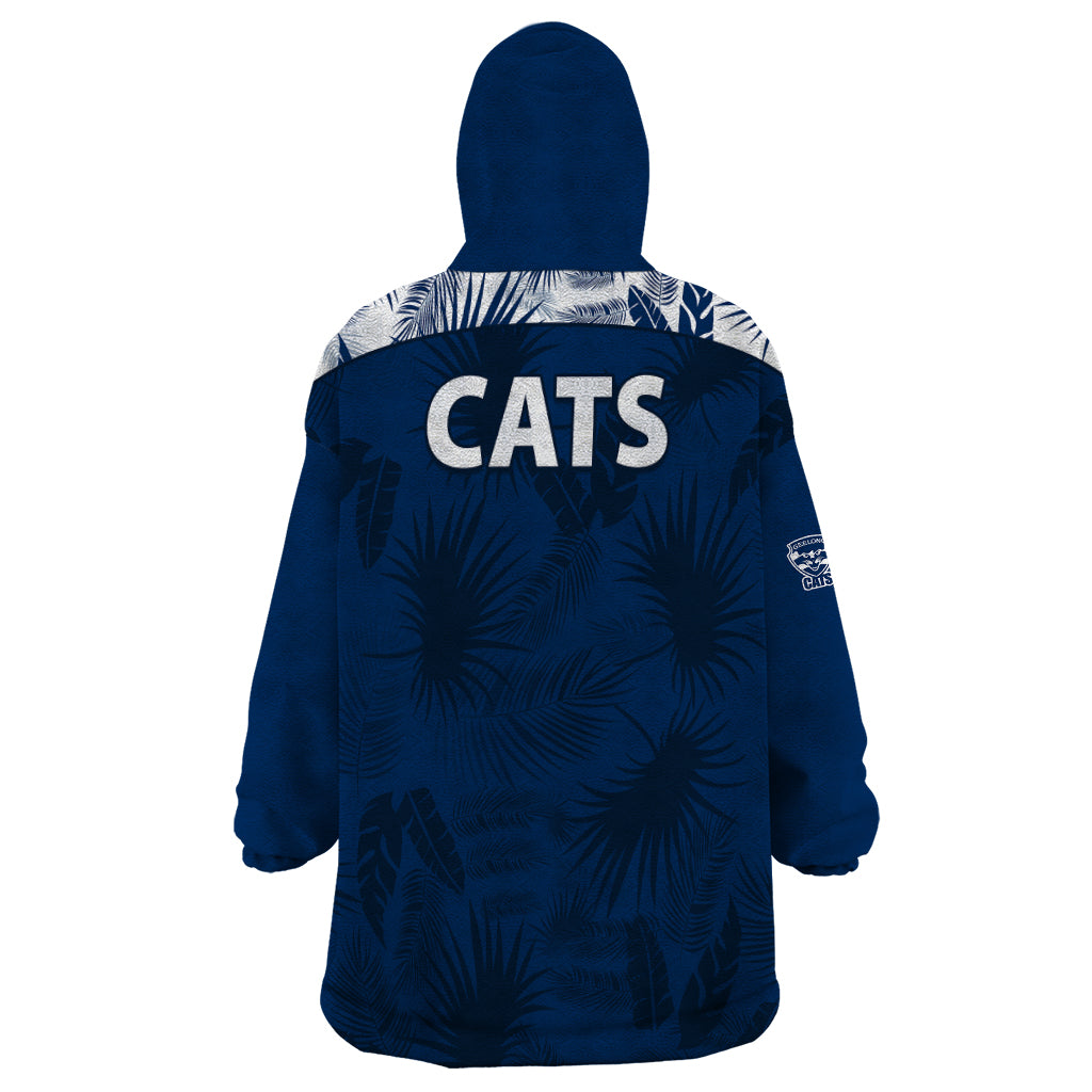 Geelong Cats Football Wearable Blanket Hoodie Simple Hawaiian Palms Leaf - Vibe Hoodie Shop